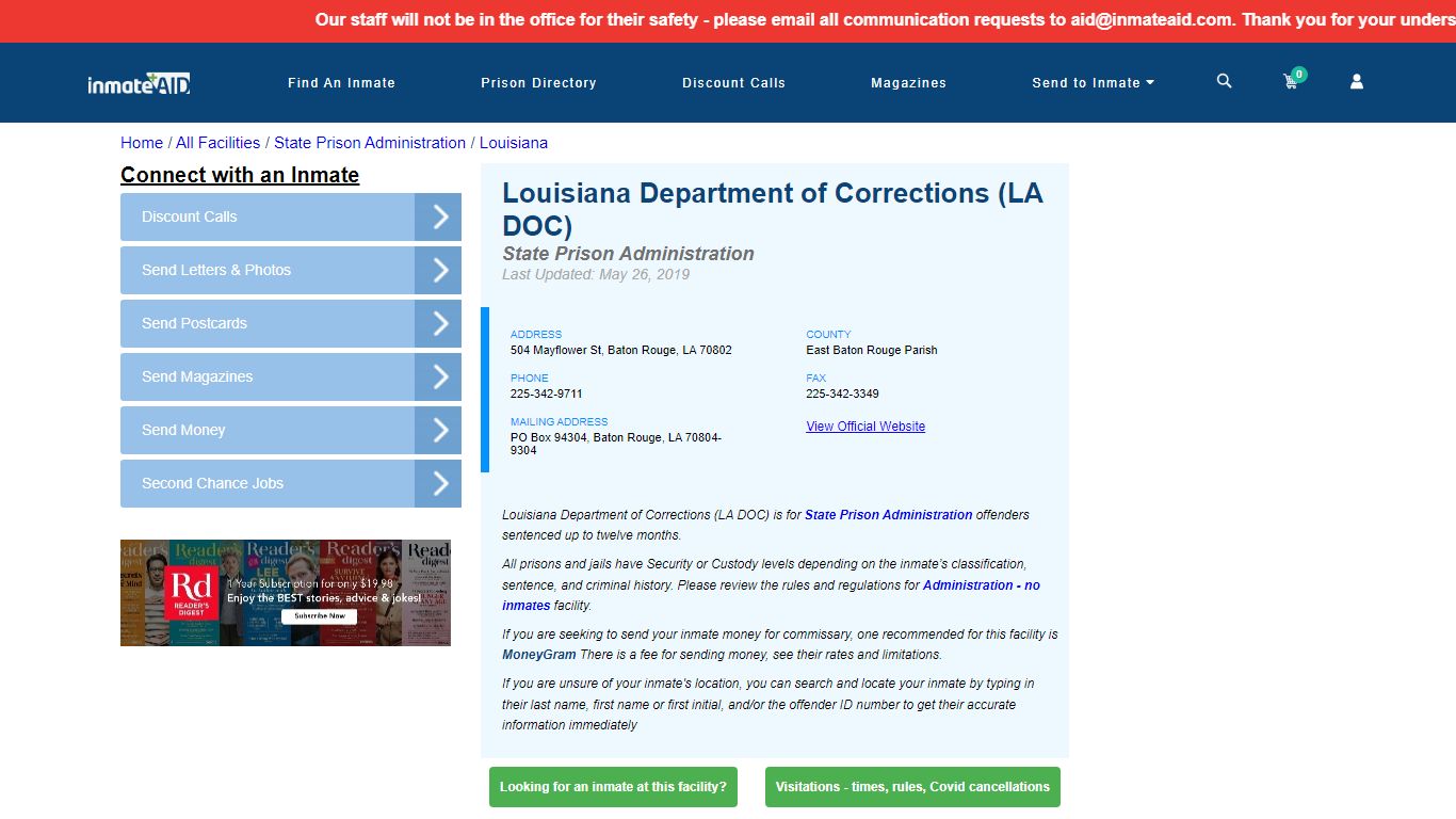 Louisiana Department of Corrections (LA DOC) - InmateAid